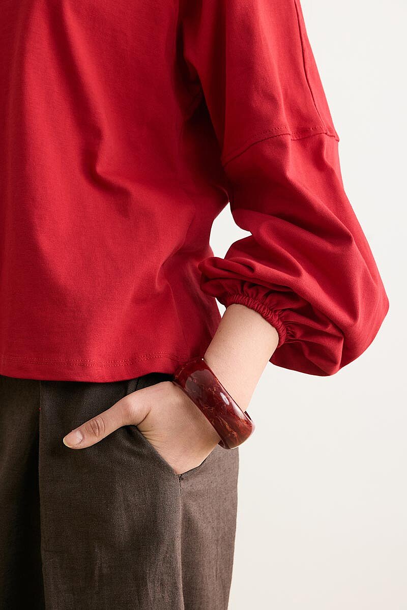 Şerit Dikişli Uzun Kollu Tişört Kırmızı - 2