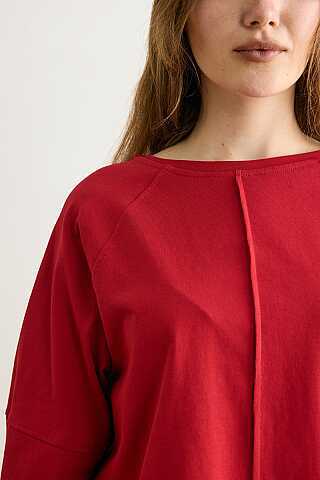 Şerit Dikişli Uzun Kollu Tişört Kırmızı - 4