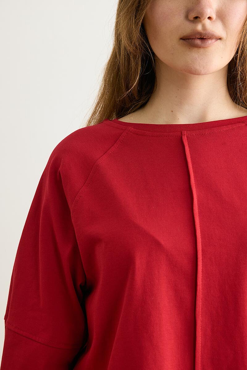 Şerit Dikişli Uzun Kollu Tişört Kırmızı - 4