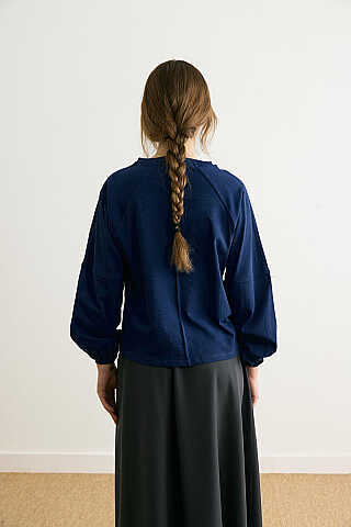 Şerit Dikişli Uzun Kollu Tişört Lacivert - 5