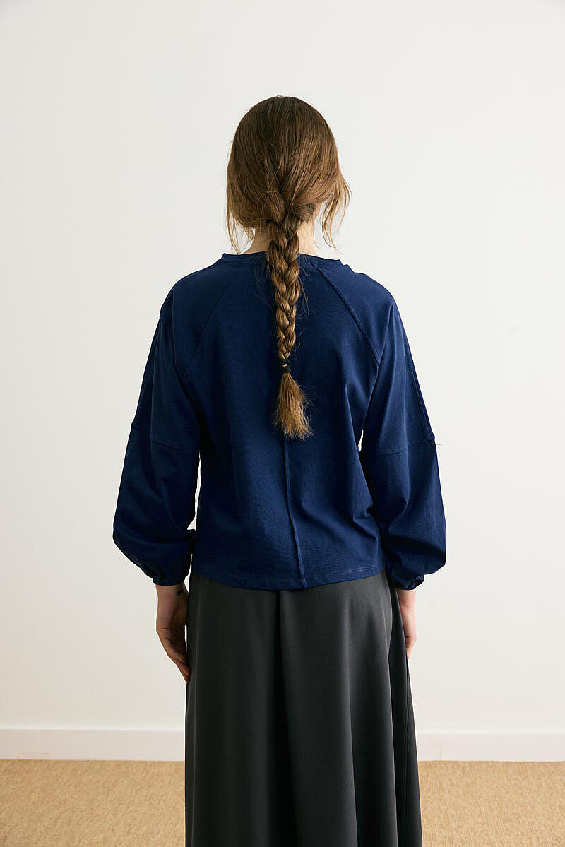 Şerit Dikişli Uzun Kollu Tişört Lacivert - 5