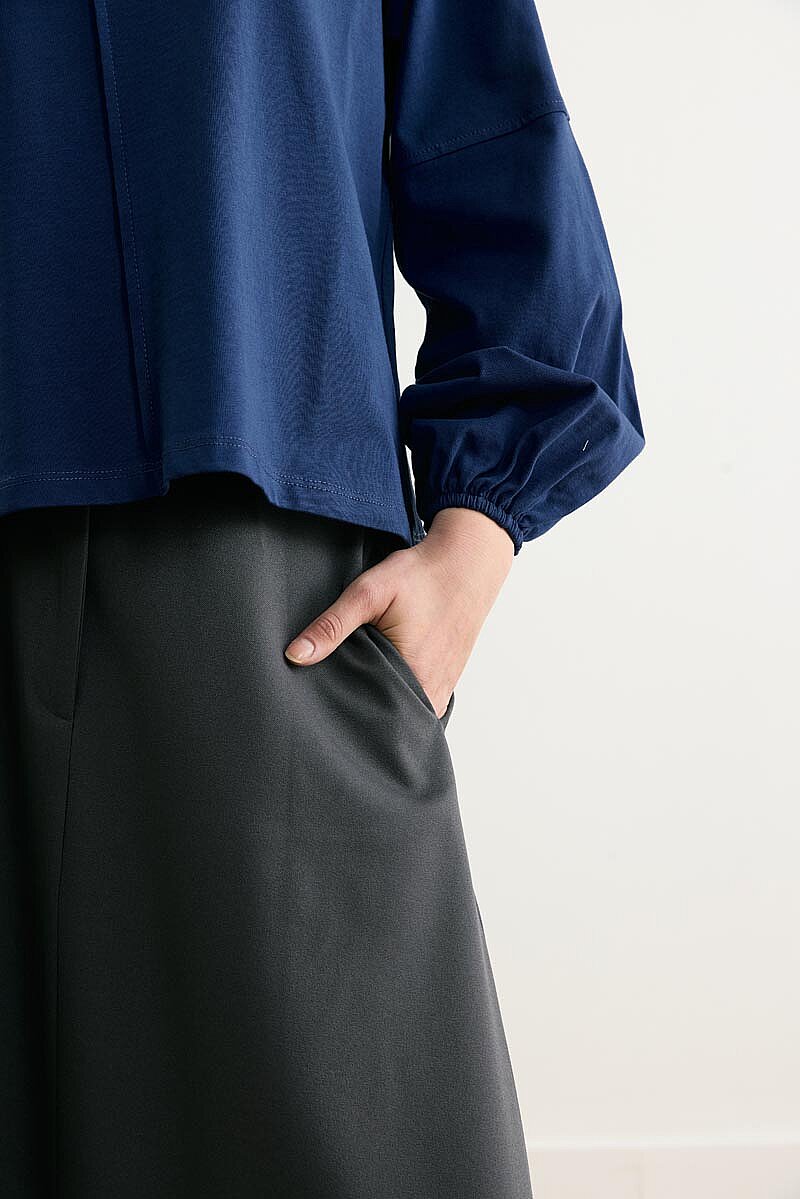 Şerit Dikişli Uzun Kollu Tişört Lacivert - 4