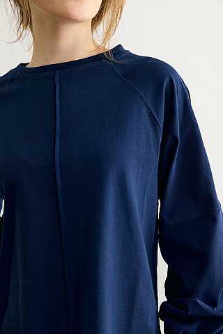 Şerit Dikişli Uzun Kollu Tişört Lacivert - 2