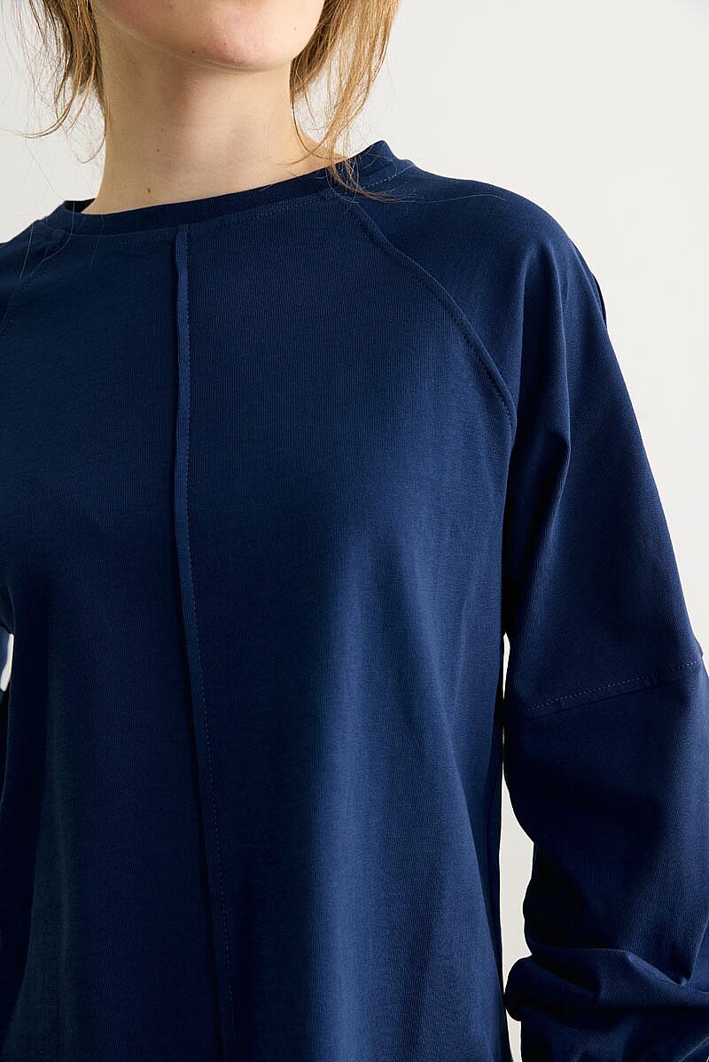 Şerit Dikişli Uzun Kollu Tişört Lacivert - 2