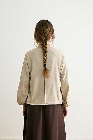 Şerit Dikişli Uzun Kollu Tişört Taş - 6