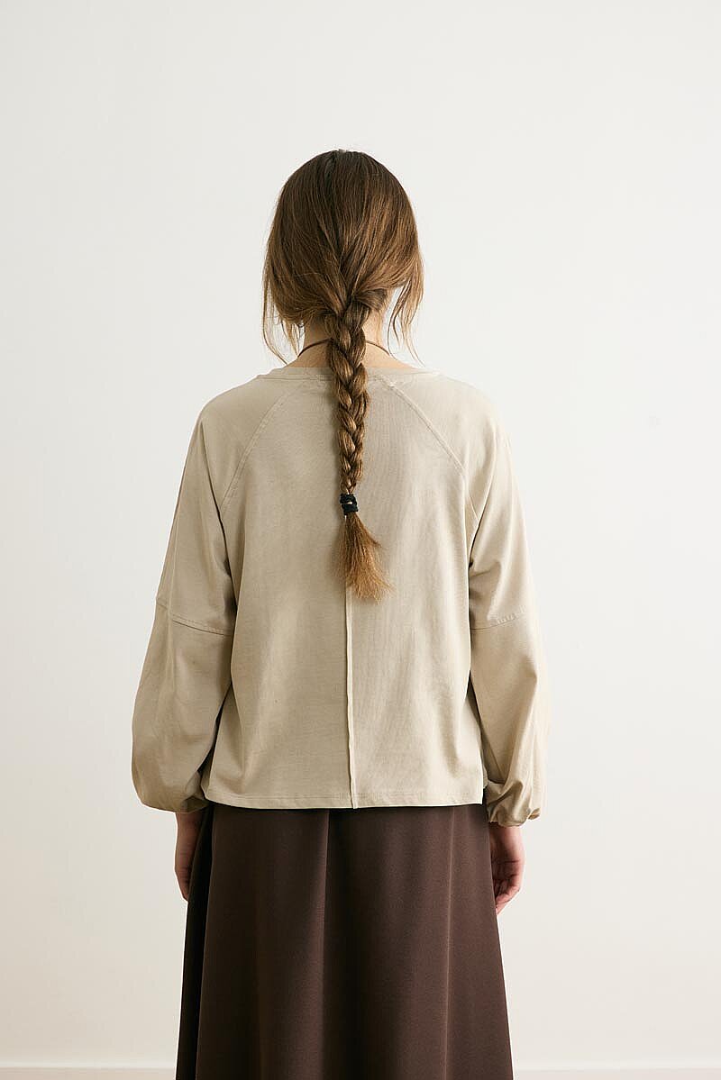 Şerit Dikişli Uzun Kollu Tişört Taş - 6