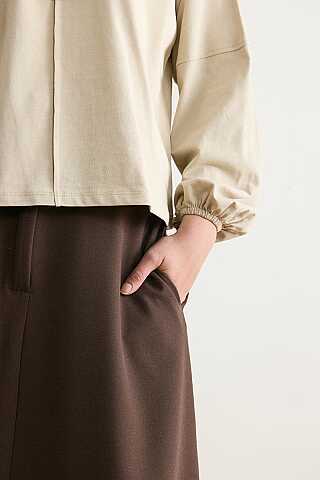 Şerit Dikişli Uzun Kollu Tişört Taş - 4