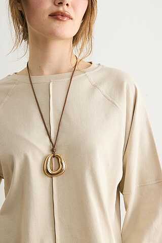 Şerit Dikişli Uzun Kollu Tişört Taş - 2