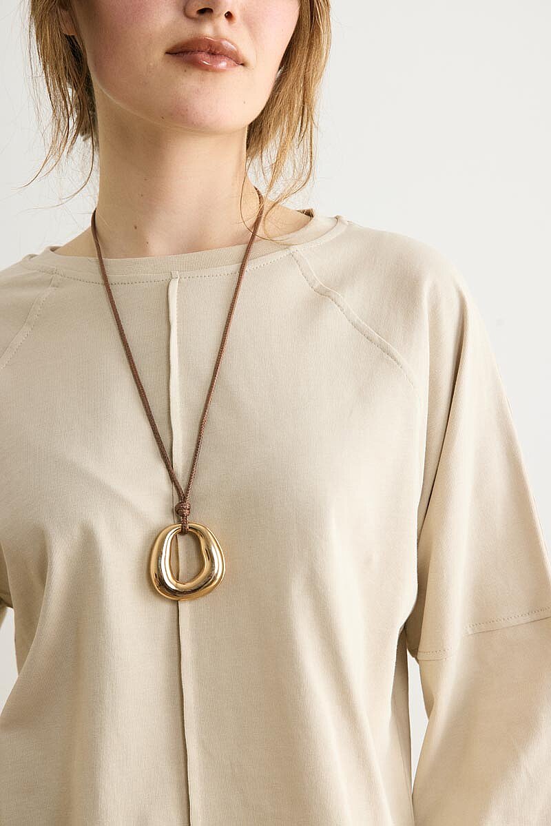 Şerit Dikişli Uzun Kollu Tişört Taş - 2