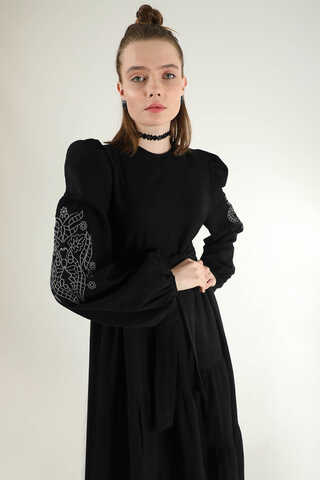 Shirred Detailed Belted Dress Black - 2