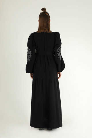 Shirred Detailed Belted Dress Black - 5