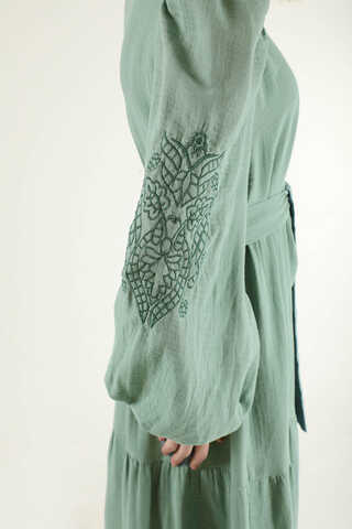 Shirred Detailed Belted Dress Mint - 4