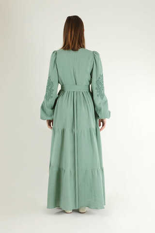 Shirred Detailed Belted Dress Mint - 5