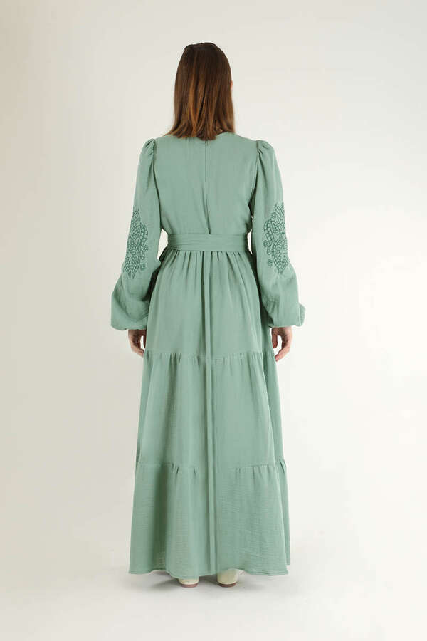 Shirred Detailed Belted Dress Mint - 5