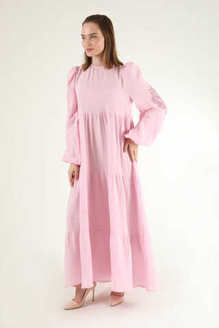 Shirred Detailed Belted Dress Pink - 1