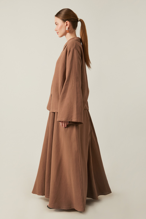 Shirt Collar Muslin Set Brown - 4