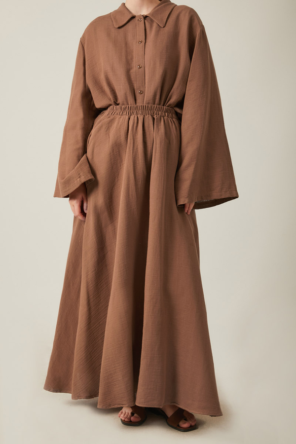 Shirt Collar Muslin Set Brown - 6