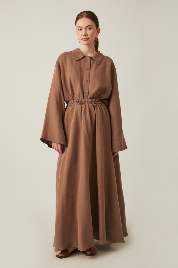 Shirt Collar Muslin Set Brown - 7