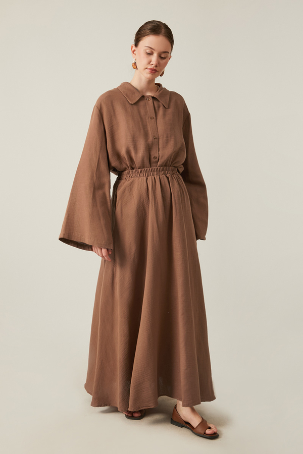 Shirt Collar Muslin Set Brown - 8