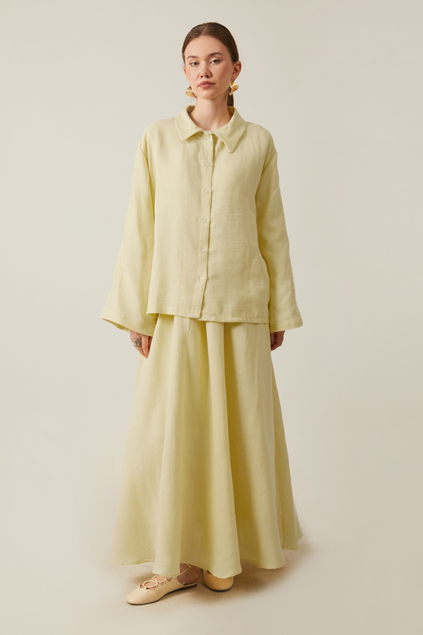 Shirt Collar Muslin Set Butter Yellow - 4
