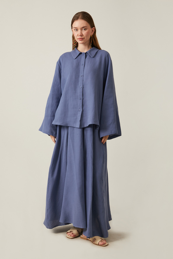 Shirt Collar Muslin Set Indigo 