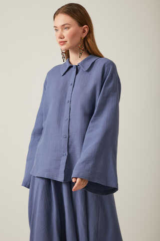 Shirt Collar Muslin Set Indigo - 2