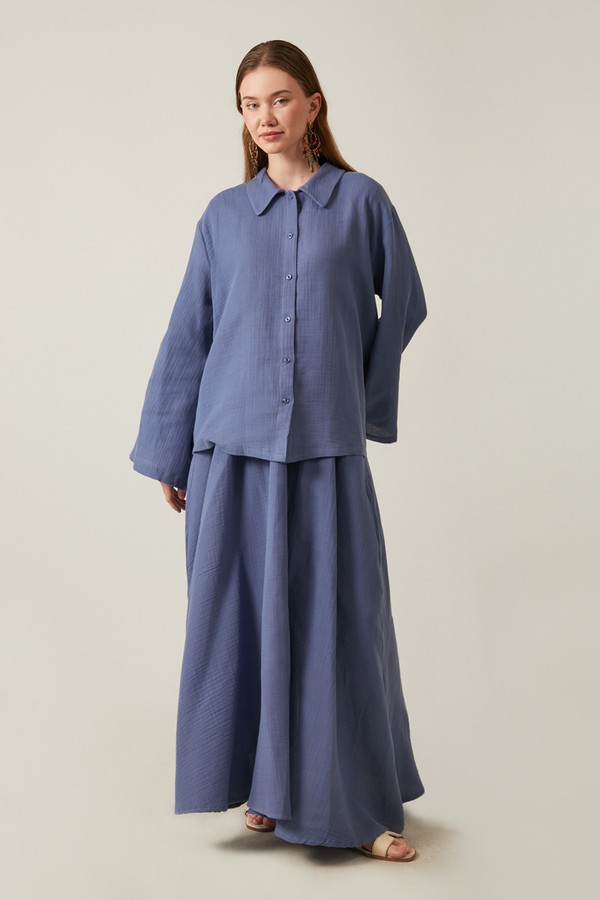 Shirt Collar Muslin Set Indigo - 3
