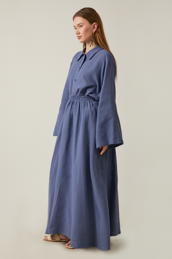 Shirt Collar Muslin Set Indigo - 5