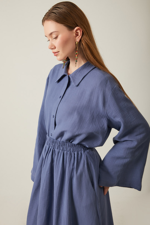 Shirt Collar Muslin Set Indigo - 10