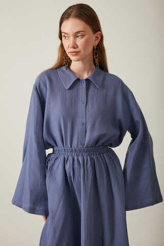 Shirt Collar Muslin Set Indigo - 11