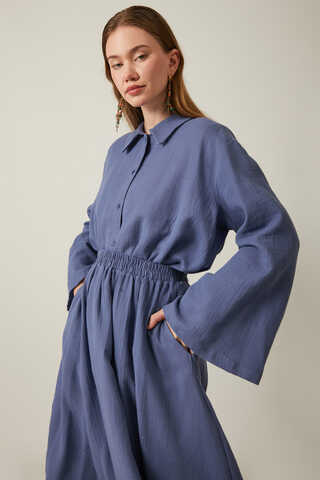 Shirt Collar Muslin Set Indigo - 12