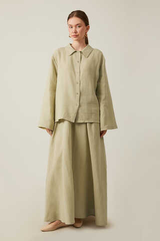 Shirt Collar Muslin Set Khaki - 2