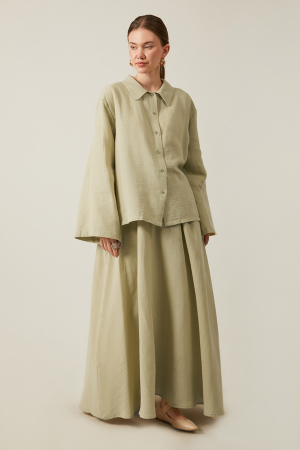 Shirt Collar Muslin Set Khaki - 3