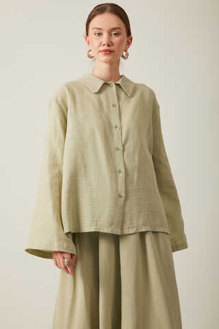 Shirt Collar Muslin Set Khaki - 1