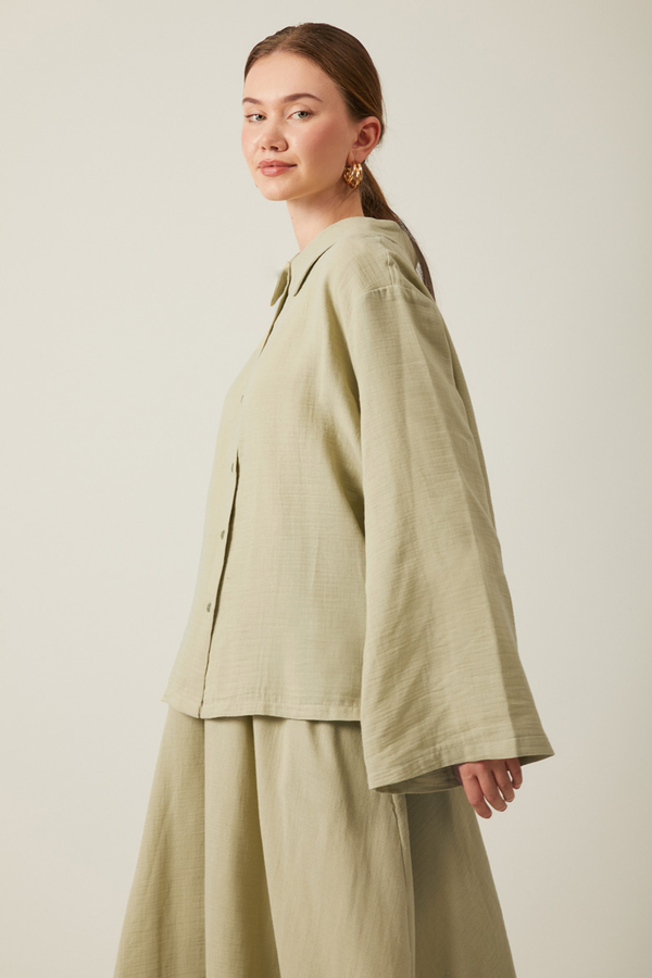 Shirt Collar Muslin Set Khaki - 4