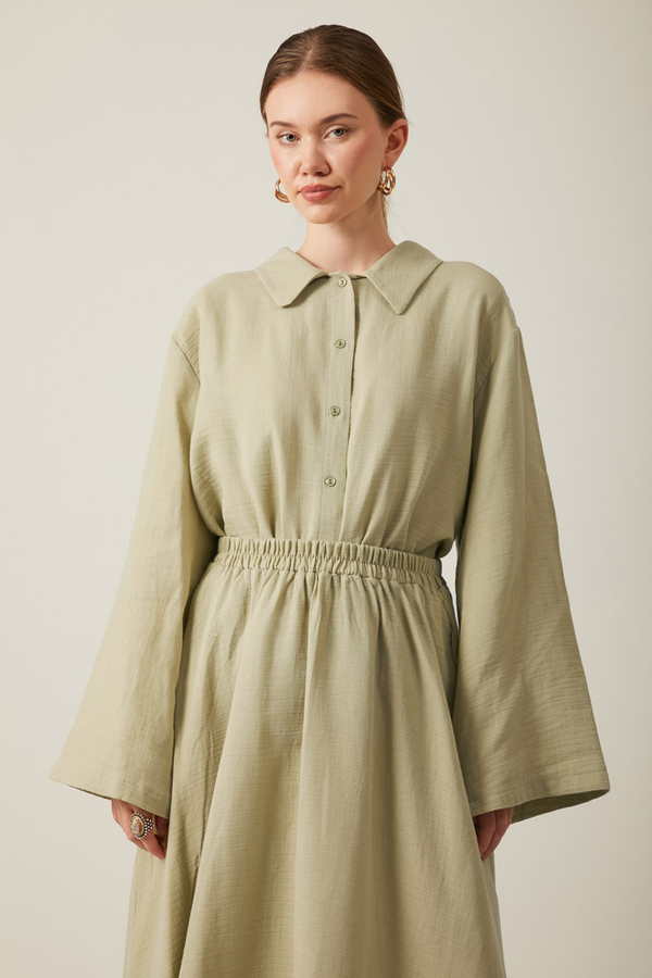 Shirt Collar Muslin Set Khaki - 5