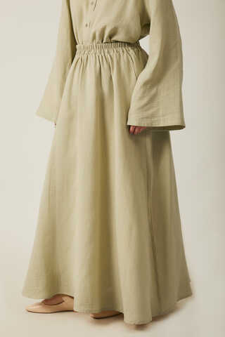 Shirt Collar Muslin Set Khaki - 6