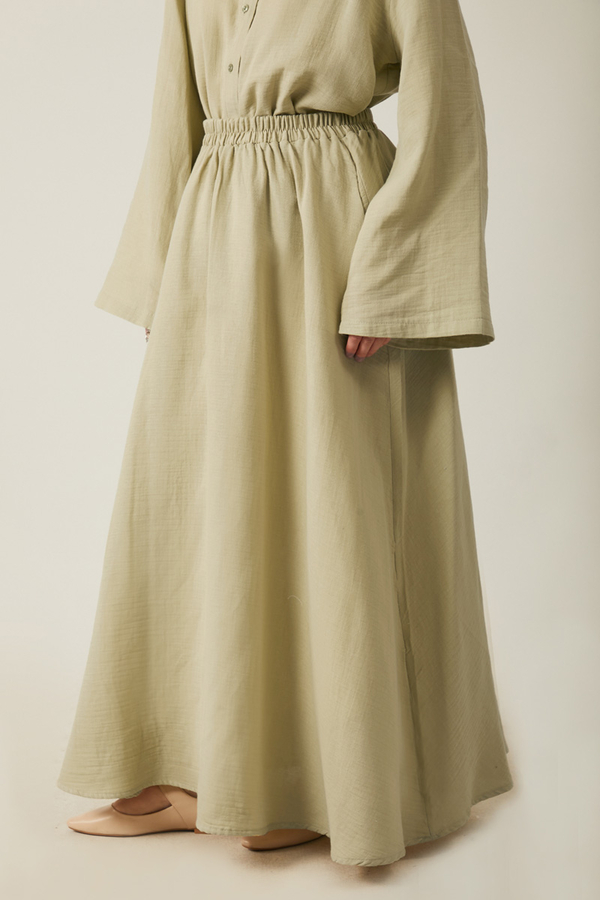 Shirt Collar Muslin Set Khaki - 6