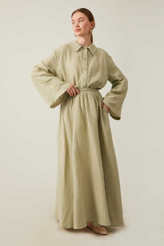 Shirt Collar Muslin Set Khaki - 7