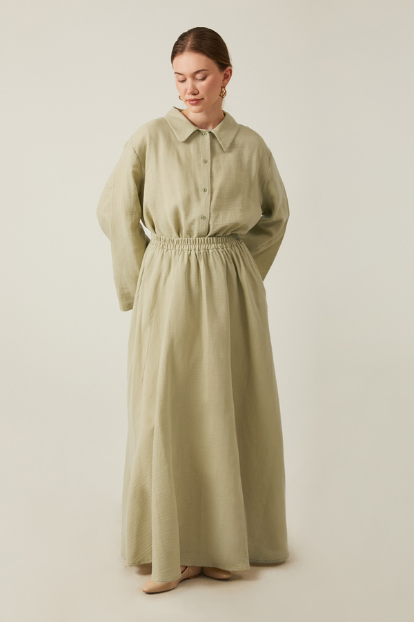 Shirt Collar Muslin Set Khaki - 8