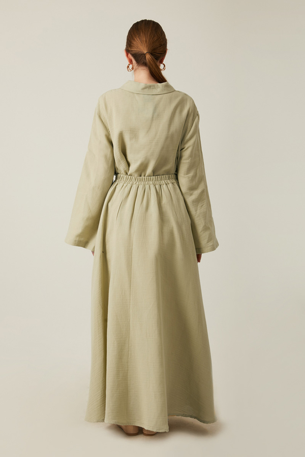 Shirt Collar Muslin Set Khaki - 9