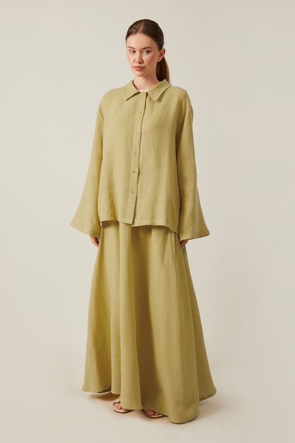 Shirt Collar Muslin Set Olive Green 