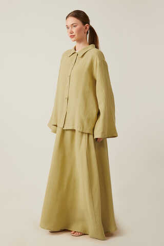 Shirt Collar Muslin Set Olive Green - 2