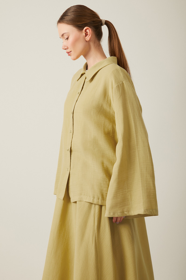 Shirt Collar Muslin Set Olive Green - 3