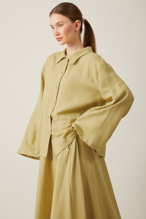 Shirt Collar Muslin Set Olive Green - 4