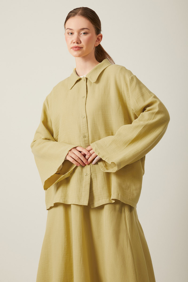 Shirt Collar Muslin Set Olive Green - 5