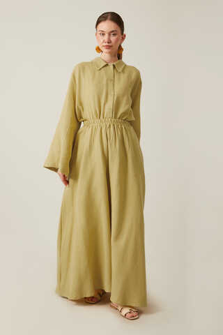 Shirt Collar Muslin Set Olive Green - 6