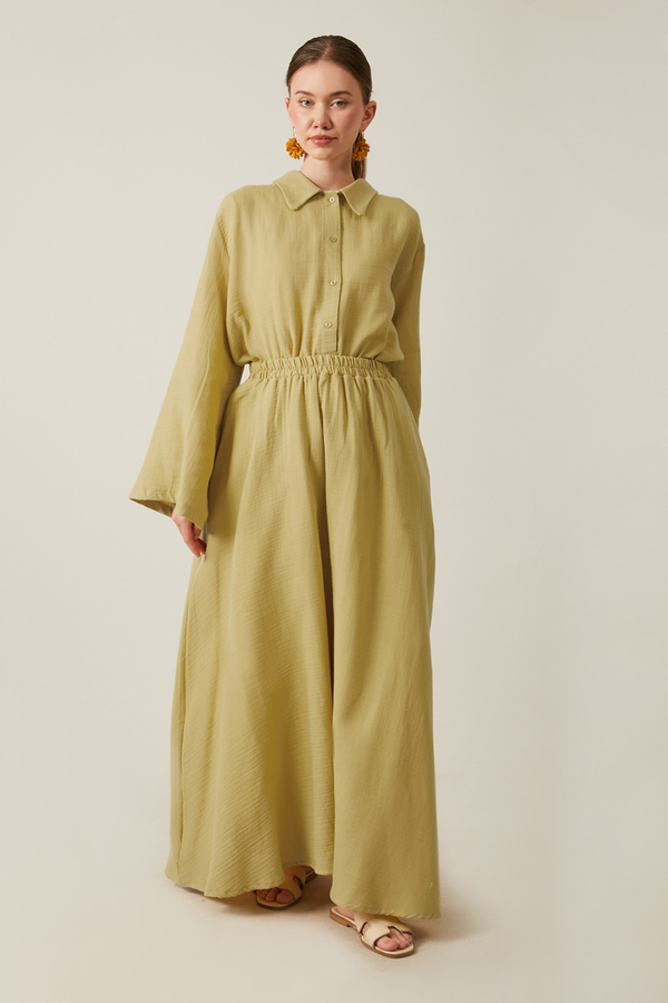 Shirt Collar Muslin Set Olive Green - 6