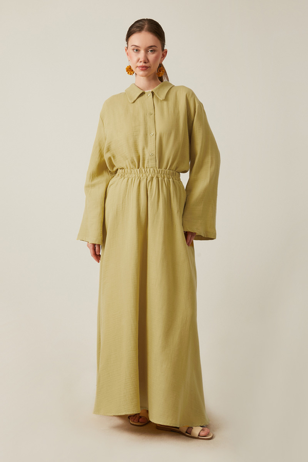 Shirt Collar Muslin Set Olive Green - 7