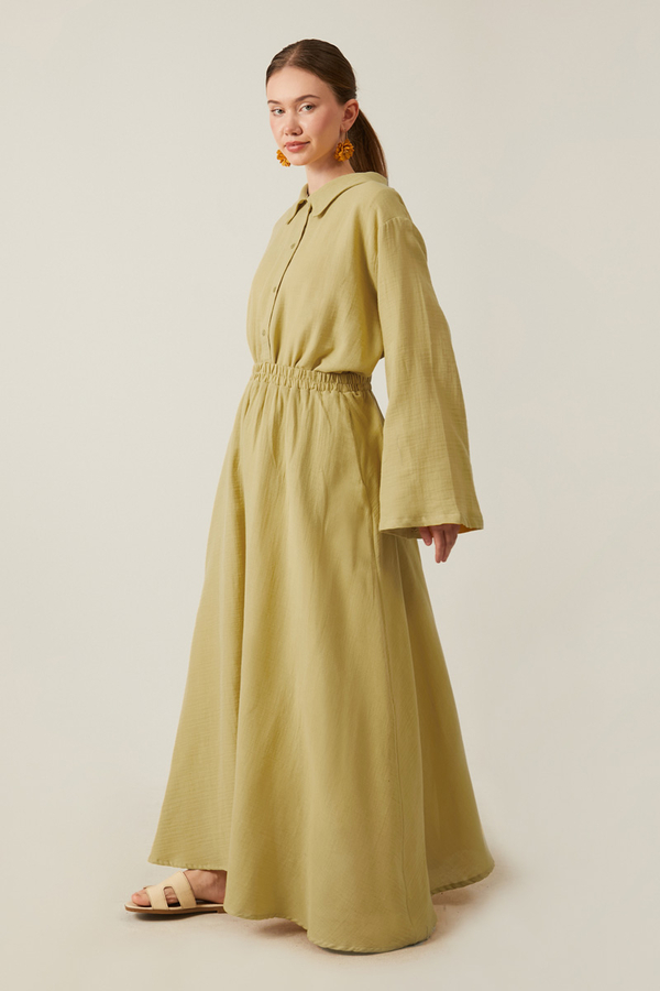 Shirt Collar Muslin Set Olive Green - 8